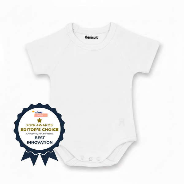 White Flexisuit bodysuit from Flexisuit, shown on a model, highlighting its sleek fit and modern design.